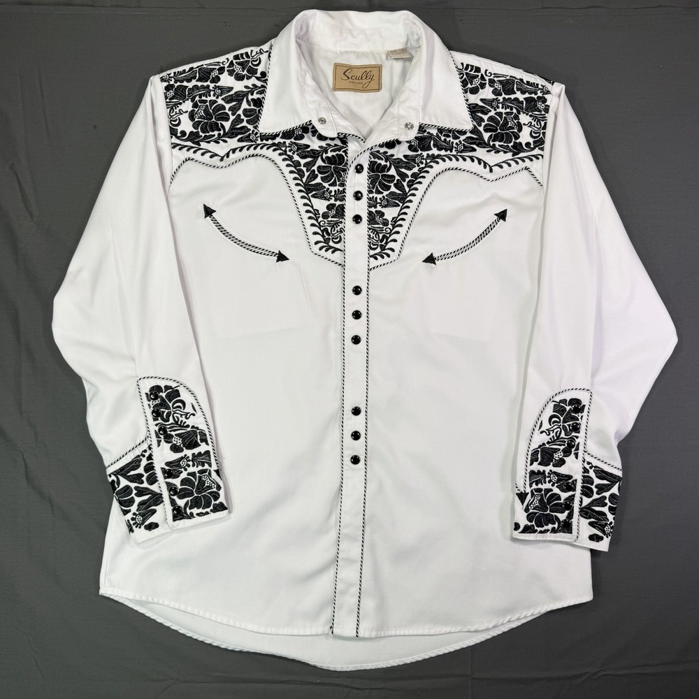 Scully White And Black Floral Large Western Pearl Snap Shirt Mens Rockabilly